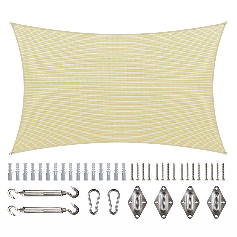 Colourtree Rectangle Shade Sail with Complete Hardware Kit – Easy Installation & UV-Resistant, 10 ft. x 13 ft., Beige