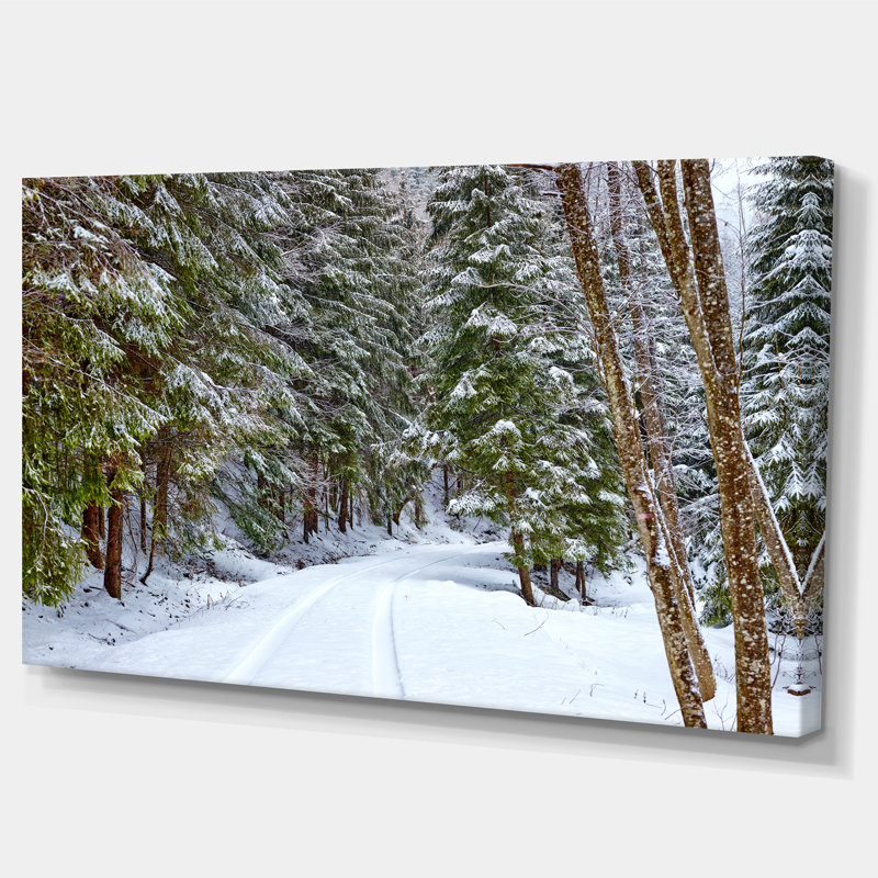 «Winter Forest», reproduction d'art sur toile, route enneigée dans la forêt, H 28 po x l 60 po, Toile tendue