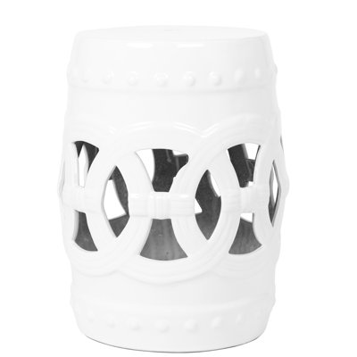 Siège de jardin en céramique émaillée 17 po x 10,5 po, blanc, intérieur / extérieur, tabouret décoratif attrayant, table d'appoint intérieure / extérieure, siège élégant