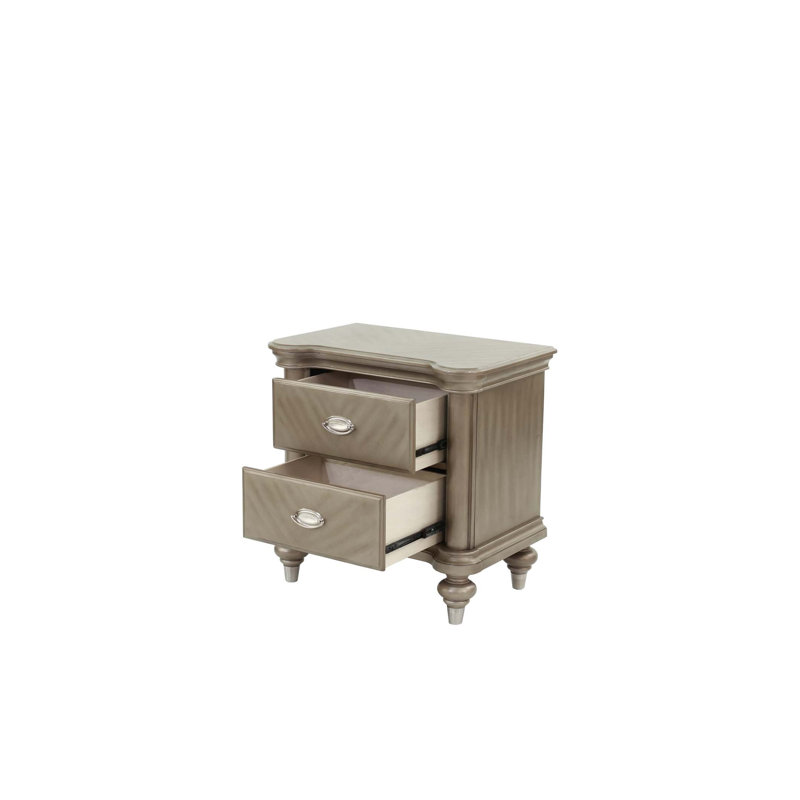 Luxury Classic Antique Silver Finish 1pc Nightstand Storage Space Bedside Table Bedroom Furniture