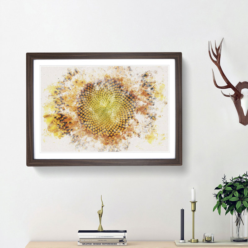 The Eye of a Yellow Sunflower - Picture Frame Painting Print, Oak Framed, 36cm H x 48cm W x 2cm D