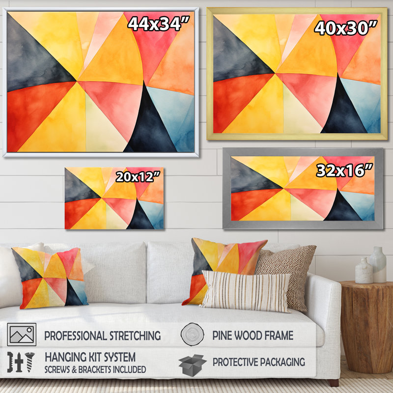 Carreaux géométriques aux couleurs douces I - Art mural géométrique, Toile tendue, H 12 po x l 20 po x P 1 po