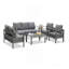 Ensemble de conversation de patio 5 pièces en aluminium 5 pièces, canapé d'extérieur 7 places avec coussins épais gris foncé et structure grise et table basse