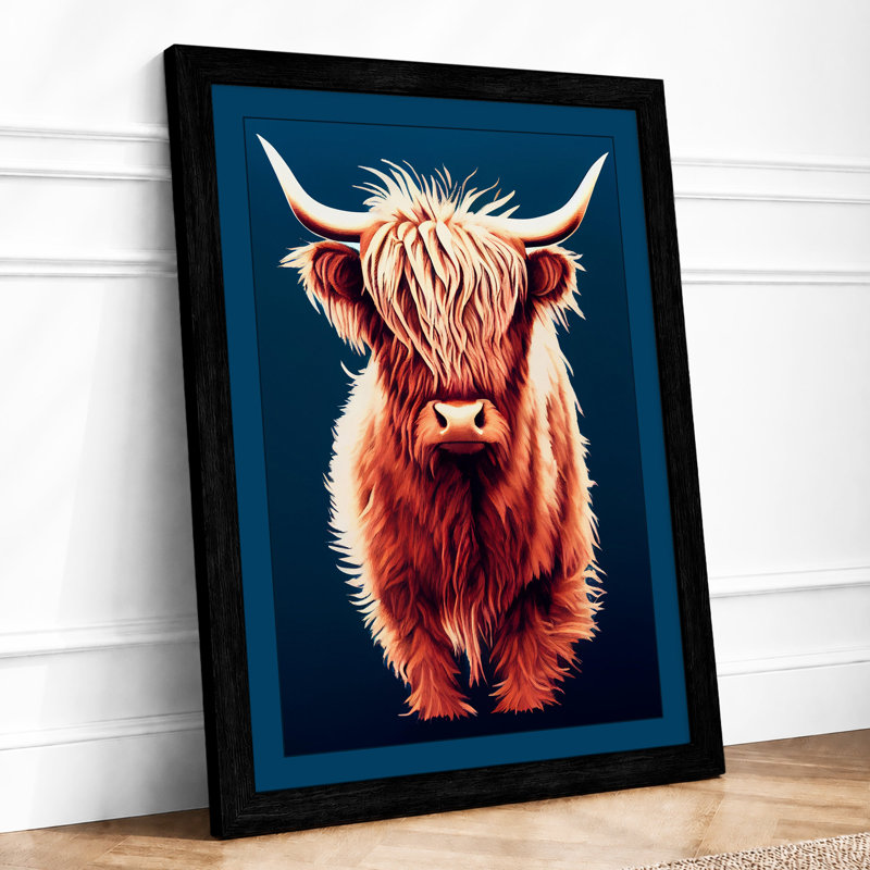 Highland Cattle Portrait Boho - Print, A3 - 42.0 x 29.7 cm, Black