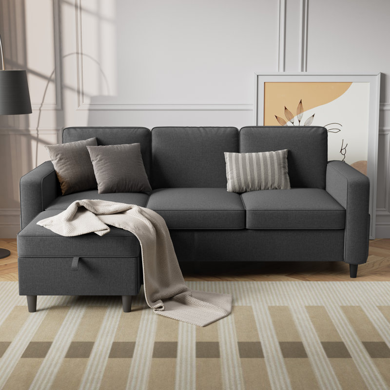 Harkeerat 78" Upholstered Sofa Couch, Dark Gray Linen