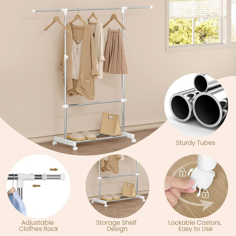 Adjustable Rolling Clothing Rack