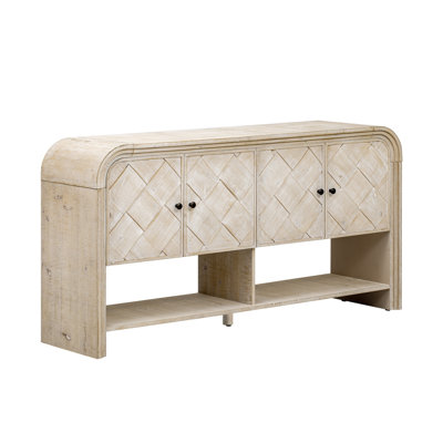 Versatile Sideboard with Woven Wood Slats and Solid Wood Veneer,Suitable for Entryway, Hallway, Living Room,Foyer,Corridor