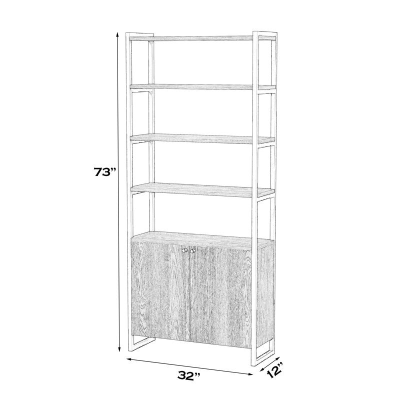 Drake Two Door Walnut Bookcase with Storage, (4 Shelves) 72" H x 32" W x 12" D