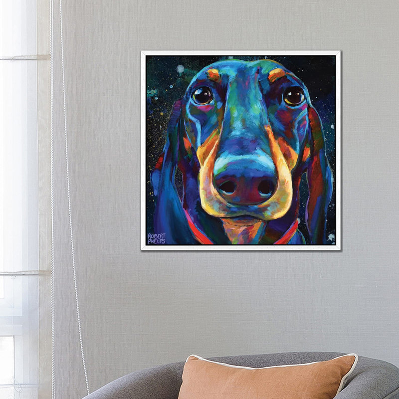Dachshund In Space by Robert Phelps - Gallery-Wrapped Canvas Giclée on Canvas, White Framed, 66.04 cm H x 66.04 cm W