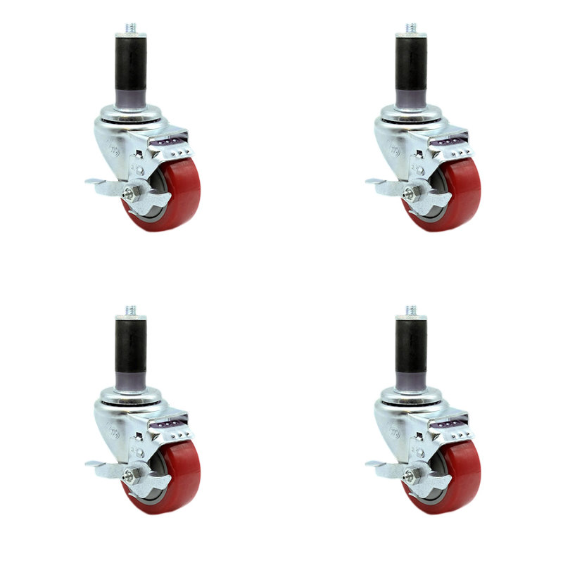 Roulettes extensibles en polyuréthane avec frein, Rouge