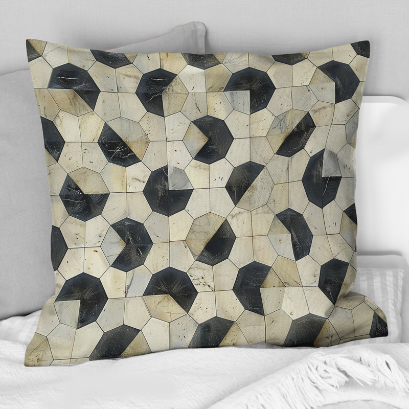 Formes géométriques - Coussin décoratif géométrique, H 16 po x l 16 po, Noir / Beige