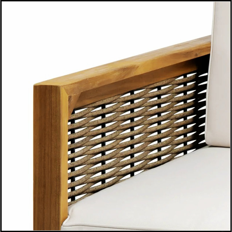 Ensemble de causeuse et de table basse d'extérieur durable en bois d'acacia et en osier avec coussins confortables