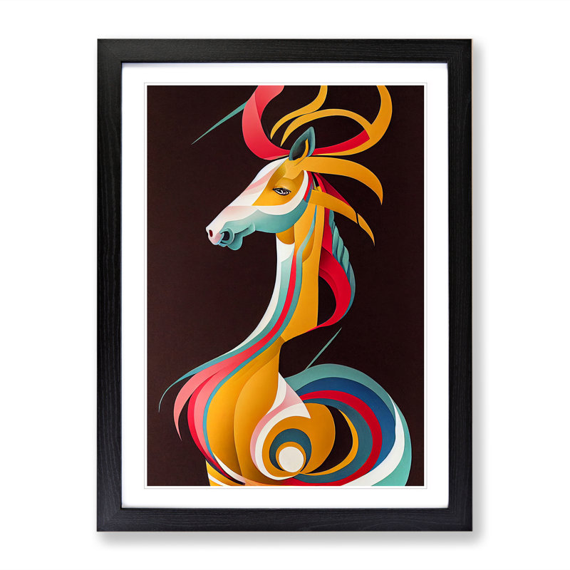 XV1022-792X Art Nouveau Horse No.6 1 Piece Single Picture Frame Wall Art, 64cm H x 46cm W, Black