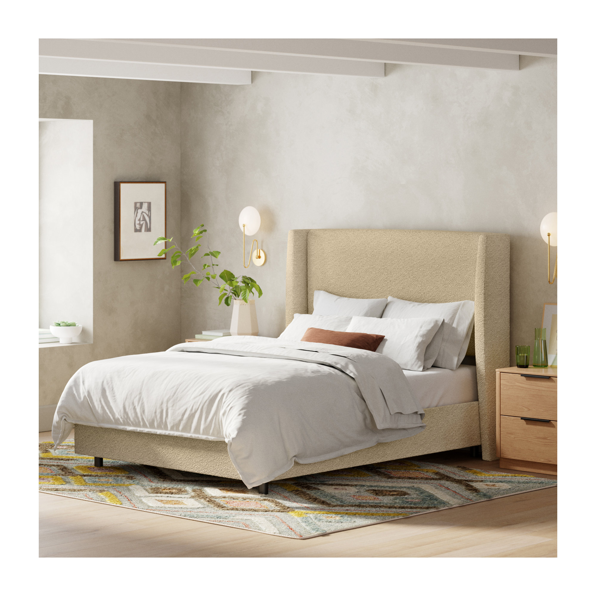 Tilly Upholstered Bed, Classic Buff Boucle, Full