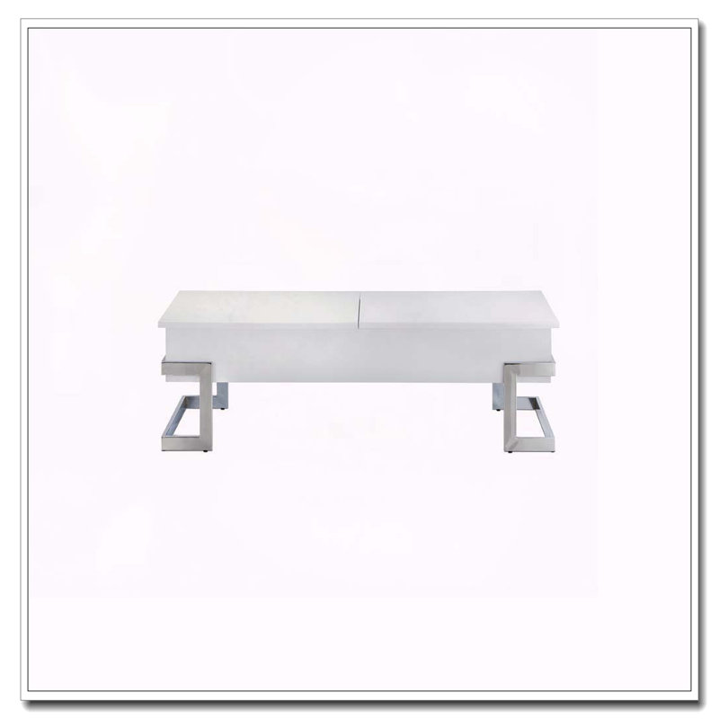 Table basse blanche brillante et chromée avec plateau relevable, White