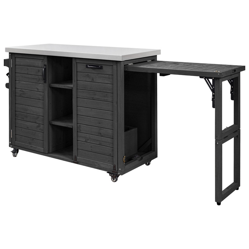 Îlot de cuisine 78,3 "avec table de barbecue pliable, Noir
