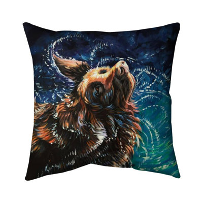 Wet Golden Retriever Shaking to Dry - Blue Pets – Outdoor Throw Pillow with Insert, Weather-Resistant