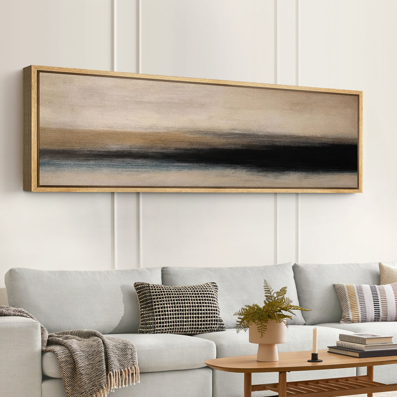 Large Framed Canvas Print Wall Art - Neutral Abstract Landscape Print for Modern Home Decor, 20" H x 60" W, Natural