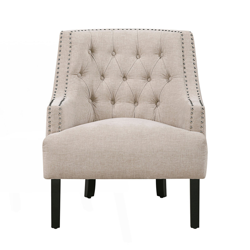 Chaise d'appoint moderne et traditionnelle, fauteuil capitonné capitonné, fauteuil de lecture, Beige