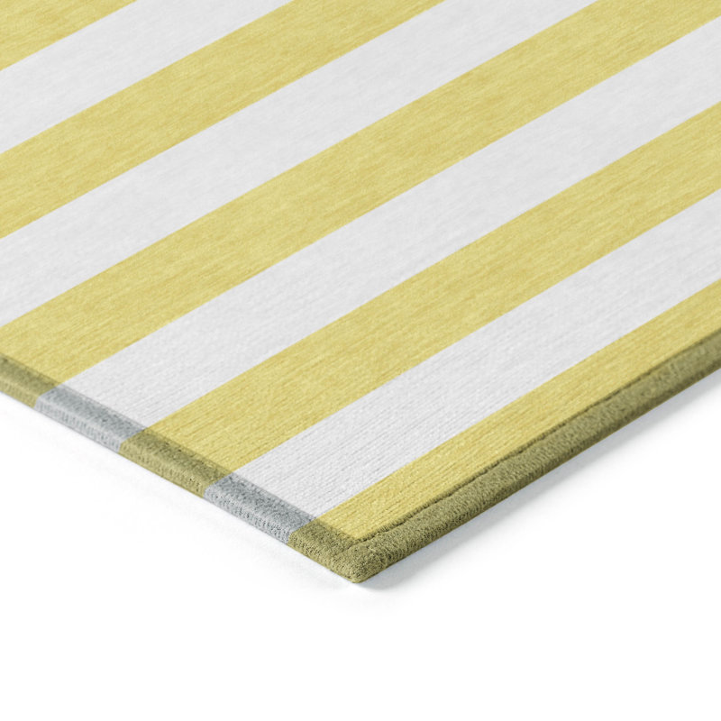 Tapis intérieur / extérieur rayé jaune et blanc 2 pi x 3 pi