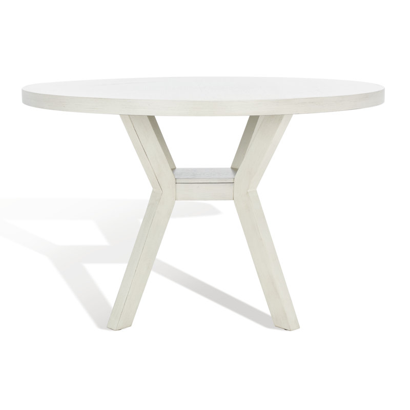 Round Solid Wood Base Dining Table, White Wash