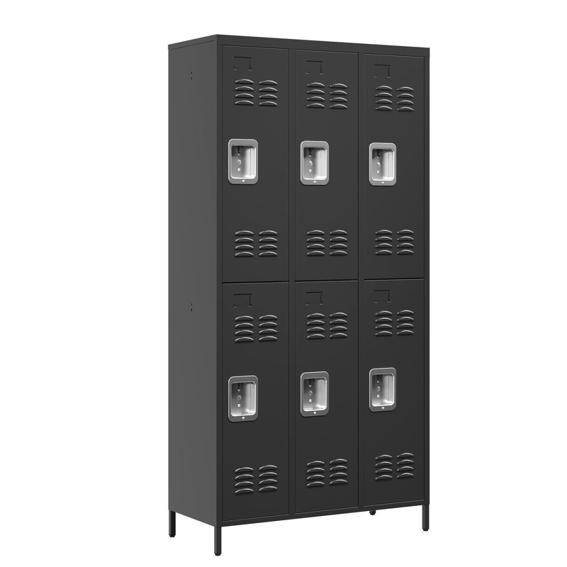 Casiers en métal 72 po avec 6 portes, armoire de rangement à réglages multiples, casiers de porte de couleur noire, unité spacieuse tout usage, bureau de gym à domicile idéal,