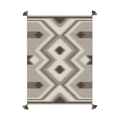 Tapis tissé à franges beige et brun