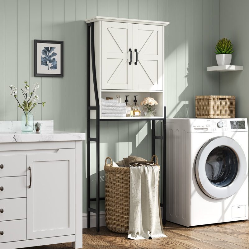 Trijal 69'' H Metal and Wood Over the Toilet Storage, Cream White