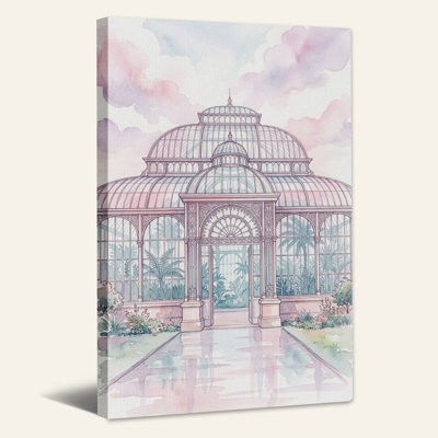 Art mural sur toile avec serre en verre aquarelle