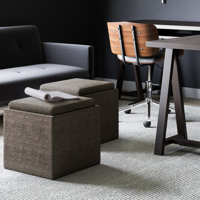 Rockwood 17"W Upholstered Vegan Leather Contemporary Square Storage Cube Ottoman with Flip-Over Tray, Assembled