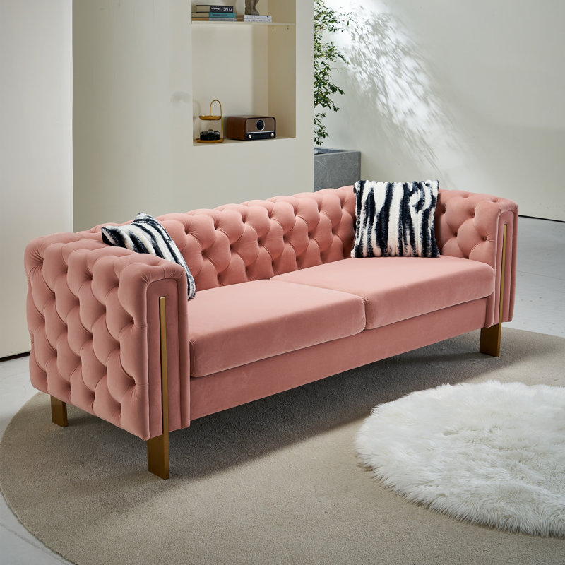 Canapé à accoudoirs carrés 84,25 po Jamayiah, Velours corail