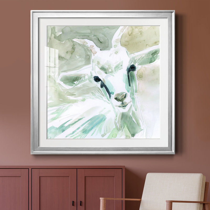 Bill E. Goat - peinture encadrée, Encadrement argenté, H 26,5 po x l 26,5 po x P 1,5 po