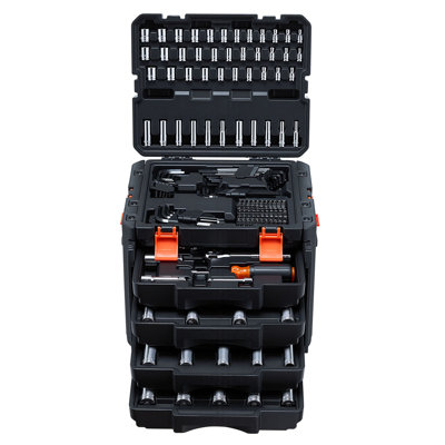 Ensemble d'outils pour mécanicien, ensemble d'outils pour mécanicien de 256 pièces, entraînement de 1/4 po, 3/8 po et 1/2 po, ensemble de douilles SAE et métriques, clés, embouts de tournevis, accessoires et étui de rangement, pour la réparation automobile