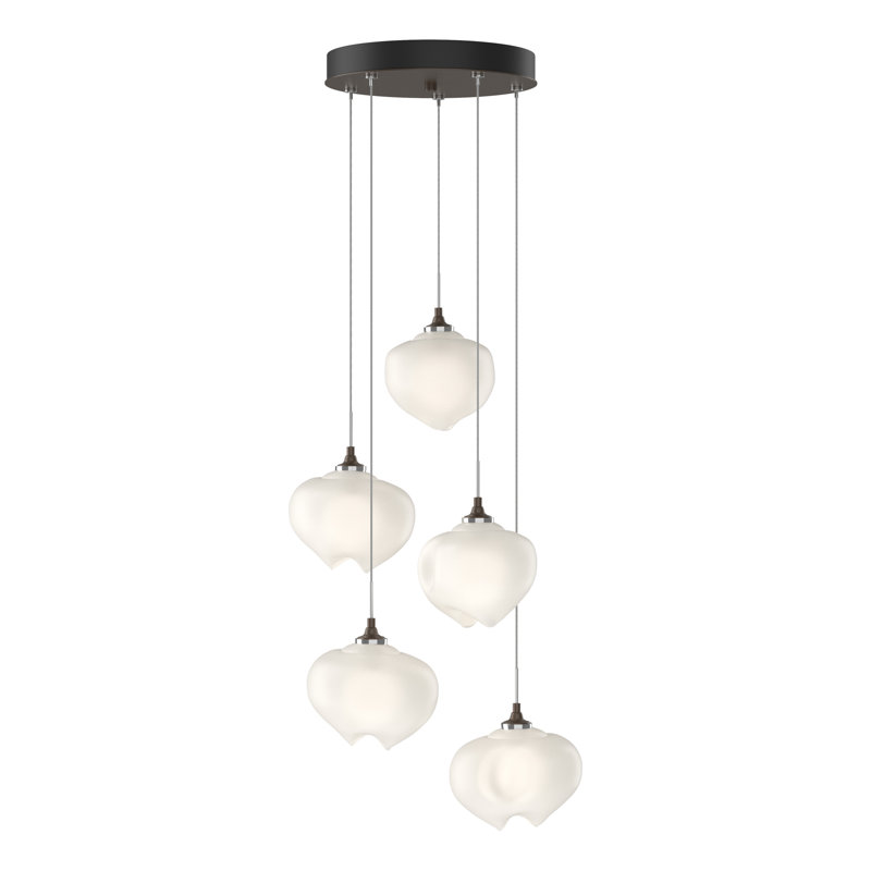 Ume 5 - Light Cluster Geometric Pendant, Frosted, 10" - 130", Bronze