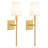 Modern Wall Sconce Fixture with Fabric Shade Set of 2 Brushed Brass for Bedroom & Living Room