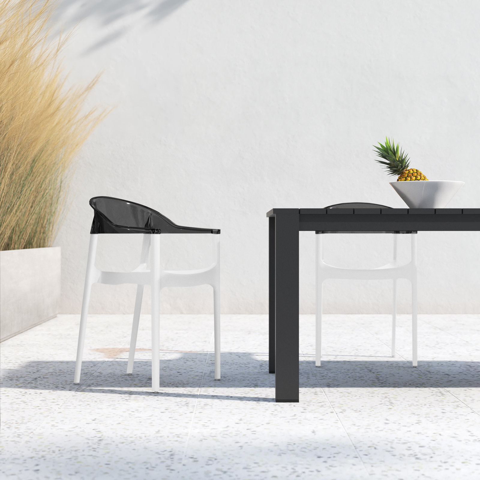 Stella Stackable Patio Armchair, White/Transparent Black