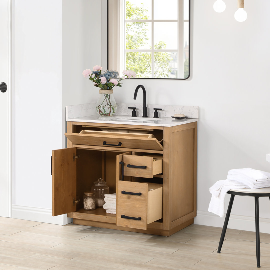 Gavino 36'' Single Bathroom Vanity with Stone Top Rosdorf Park Base 