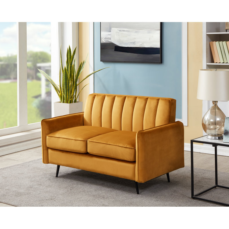 Acke 2 Seater Velvet Loveseat, Mustard 