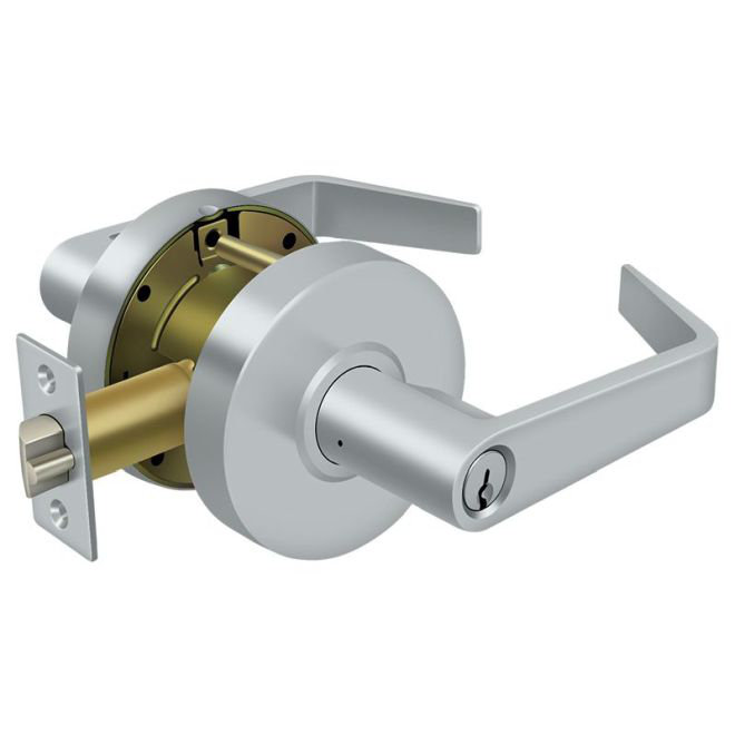Flat Keyed (Entry) Door Lever with Round Rosette, Oil-rubbed Bronze