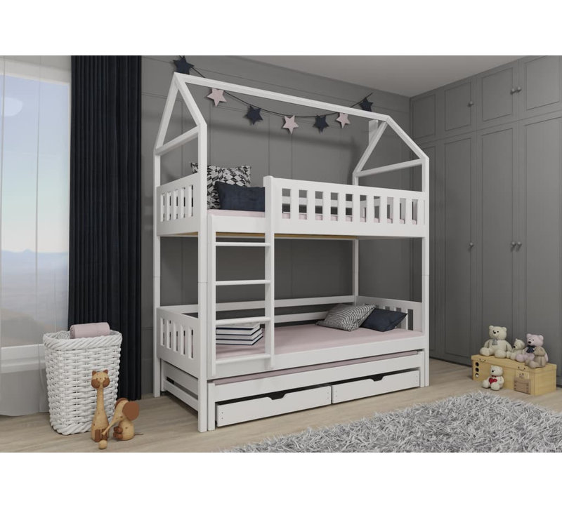 Nolina Bunk Bed with Storage Included with Trundle Included, White