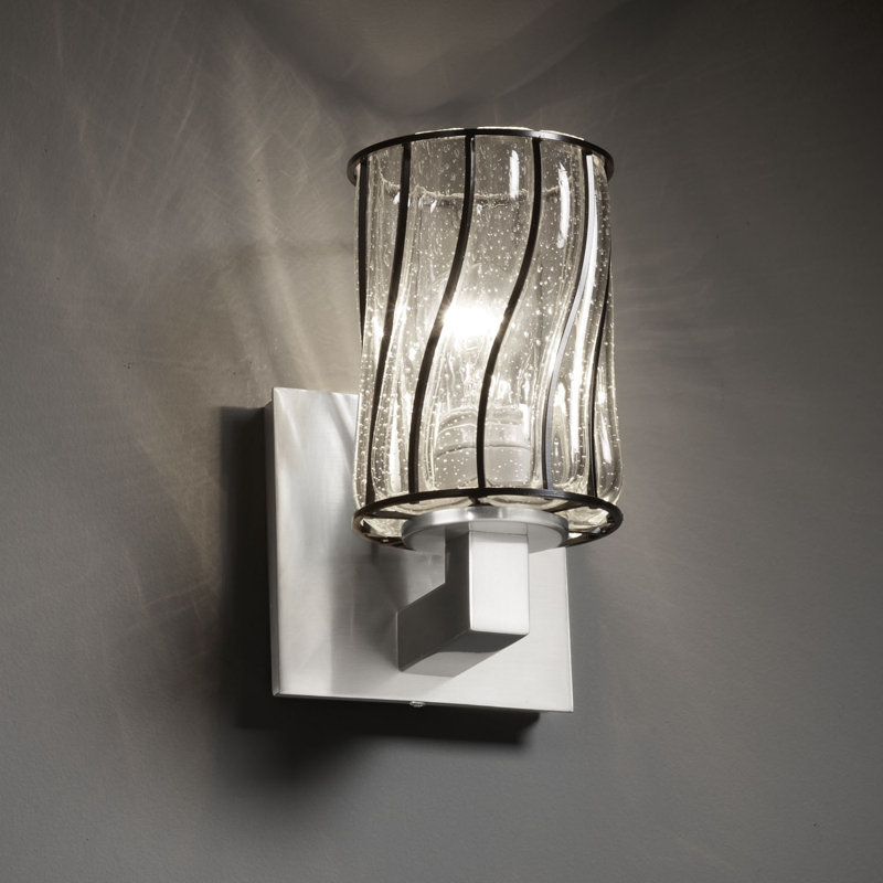 Applique murale 1 lumière en verre modulaire, Nickel brossé, Tourbillon avec des bulles claires