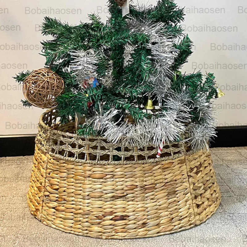 26in Christmas Tree Collar Natural Woven Tree Skirt Ring Accessory Holiday Decor