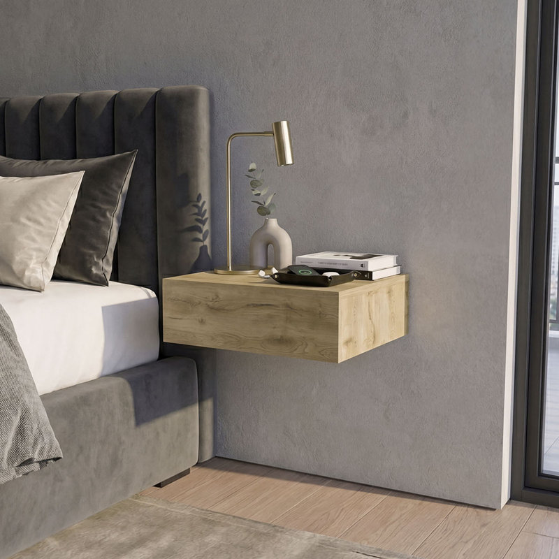 Maxxwel Floating Nightstand, Sleek Wall-Mounted Design With Spacious Drawer Storage, Beige
