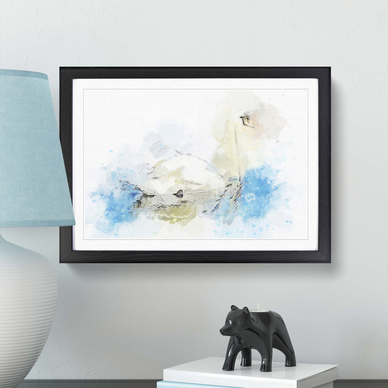 White Swan Art in Abstract - Picture Frame Painting Print, Black, 50cm H x 76cm W x 2cm D