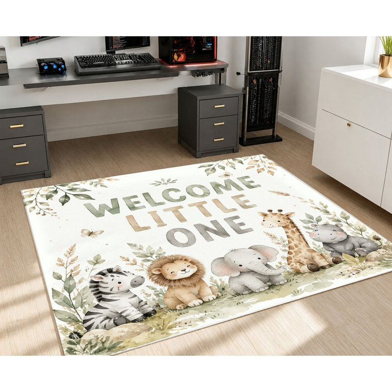 Tapis imprimé aquarelle animaux de safari, thème d'accueil, motif lion, zèbre, éléphant et girafe, tapis de sol artistique, antidérapant, décoration intérieure pour dortoir, salon, chambre
