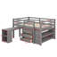 Lit mezzanine à profil bas avec armoires, tablettes et bureau portatif-980888711