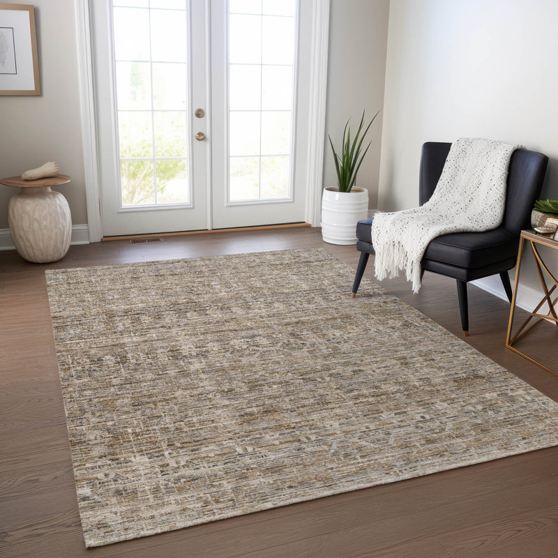 Machine Washable Indoor/Outdoor Xhevrie Brown Rug, Rectangle 5' x 7'6"
