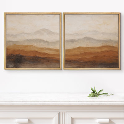 «Layered Earth Tone Mountain Ridge Horizon», reproduction d'art sur toile encadrée dans la chambre principale