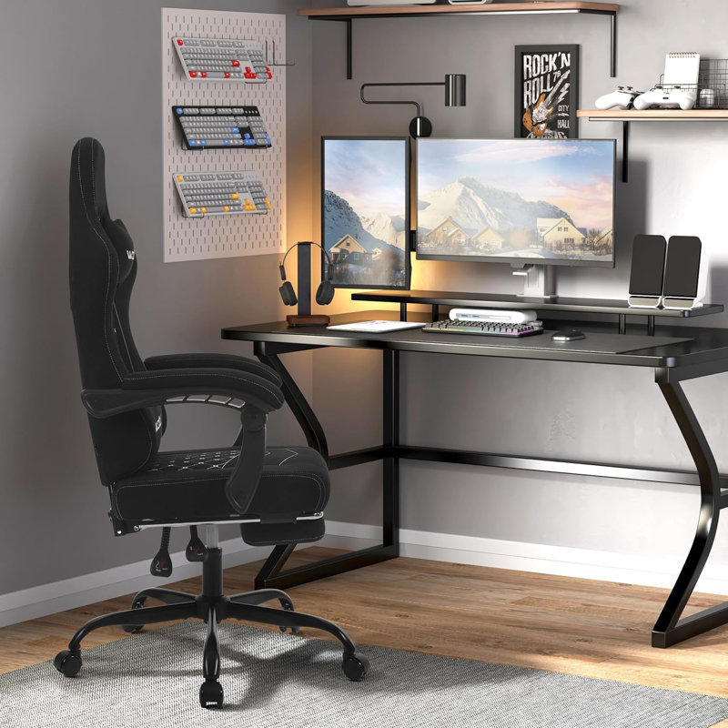 17 Stories Adjustable Reclining Swiveling PC & Racing Game Chair, Black/White