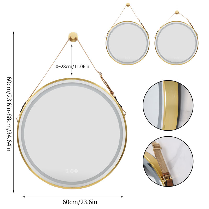 Aileena Metal Wall Mirror, 23.6" x 23.6", Gold